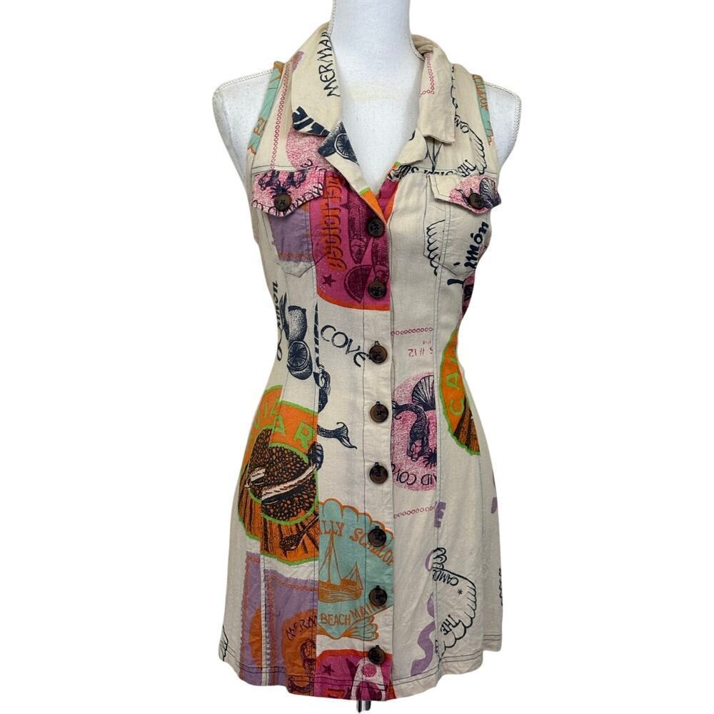 BDG Jasper dress, mermaids, pink/tan, medium, bohemian, coastal, streetwear